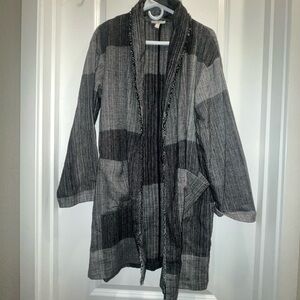 Eileen Fisher Hazy Blocks Organic Cotton black and grey cardigan Size S/M